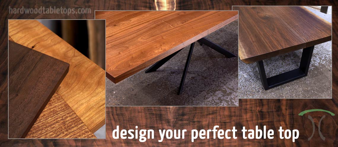 Design your perfect custom made solid wood table top - customized to your dimensions and thickness from hardwoodtabletops.com