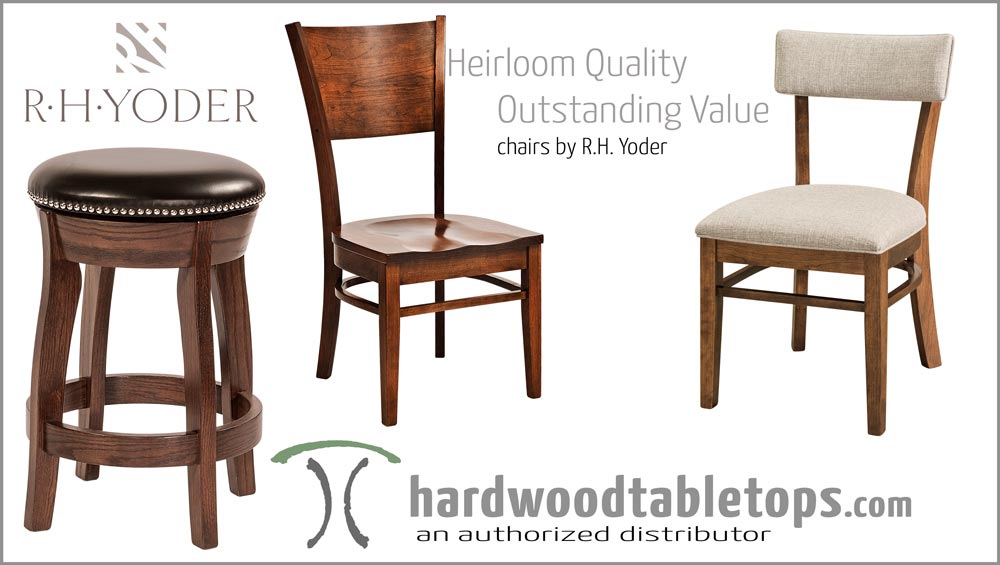 Spiritcraft Furniture and hardwoodtabletops.com are authorized distributors of heirloom quality RH Yoder Dining Chairs, Upholstered Seating and Bar Stools.