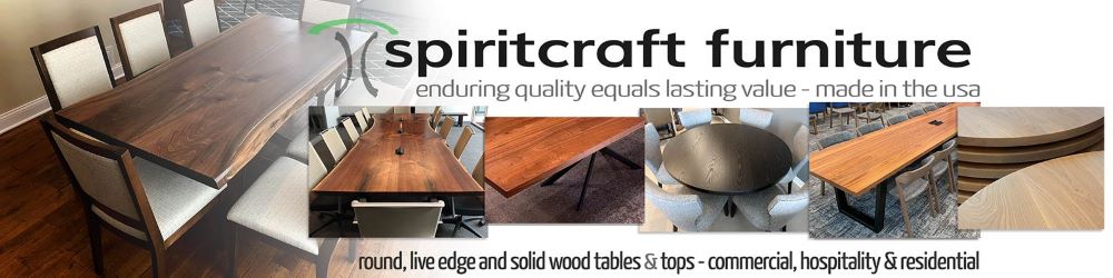 Spiritcraft Furniture offers solid wood tables and table tops, heirloom quality made to order in the usa.